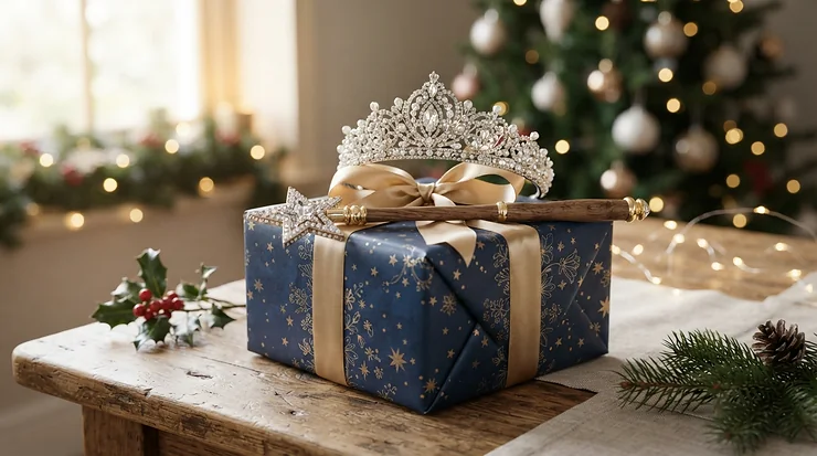 Deciding on holiday gifts by weighing options between a princess dress up set vs individual costume pieces.
