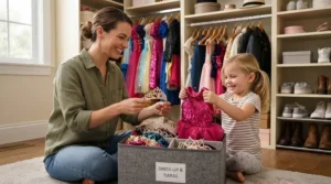 Looking at storage efficiency when organizing a princess dress up set vs individual costume pieces in a child's bedroom.