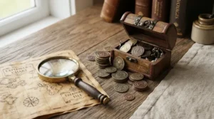 Treasure hunt toy set for boys showing all included accessories laid out neatly