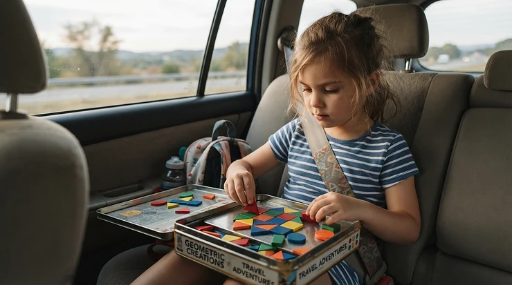 Travel-size magnetic board acting as gender neutral toys for long car rides and flights